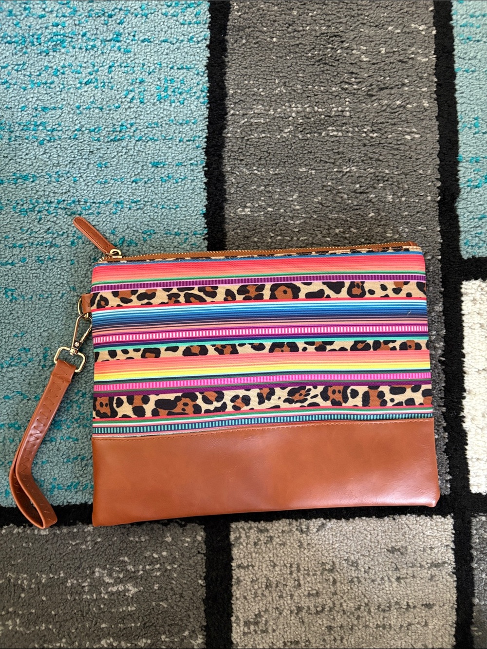 Large Multi-colored with Cheetah Print Wristlet Pouch